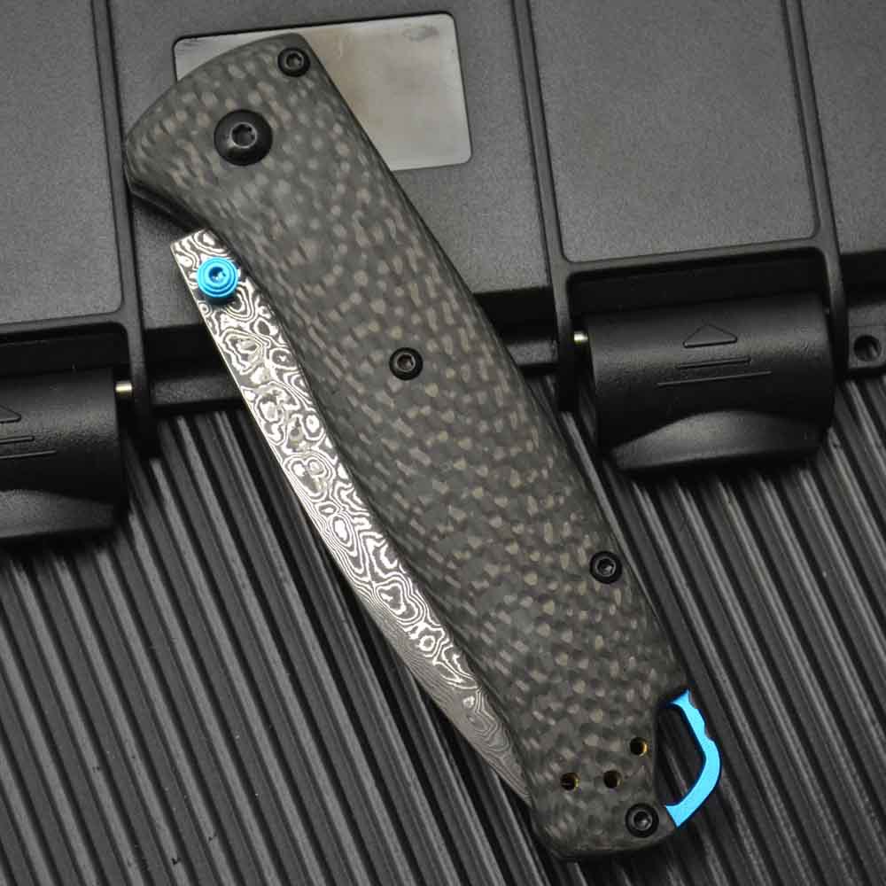 H-Models 535-3 Bugout Folding Knife 3.24 Damascus knives Satin Plain Blade, Carbon Fiber Handles