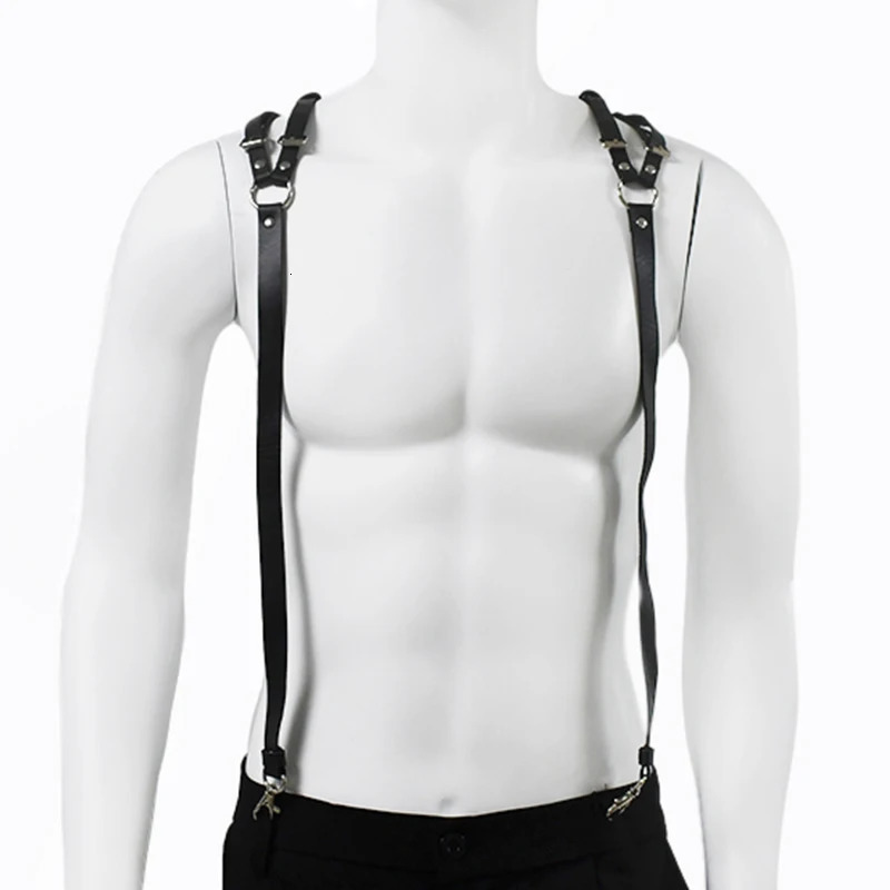 Deepeel Adult Men Suspenders Goth Faux Leather 3 Clips Hook Adjust Strap Braces for Male Jeans Punk Party Harness Belt Jockstrap 241122