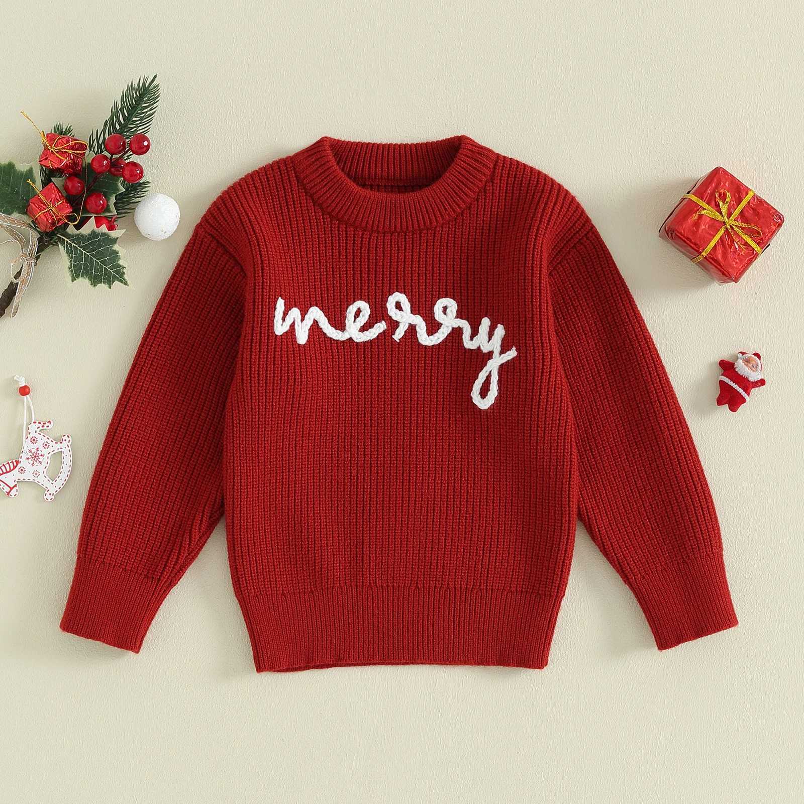 Pudcoco Childrens Christmas Sweater Long Sleeve Crew Collar Letter for Girls and Boys Warm Winter Sweater 6M-4T W241205
