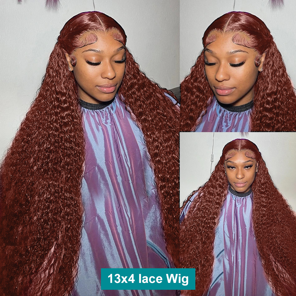 Rosabeauty 250 Density Reddish Brown Curly Wigs 13X6 HD Lace Frontal 13X4 Deep Front Wig Human Hair Water Wave 38 Inches