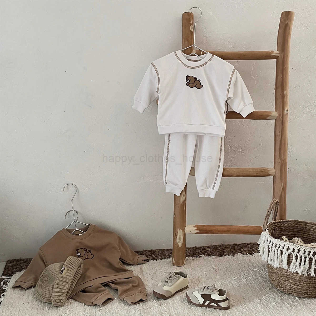 2PCS Autumn Newborn Baby Clothes Boys Girls Long Sleeve Pullover+Pants Little Bear Embroidery Sweatshirt Casual Set Infant SuitXJ241205