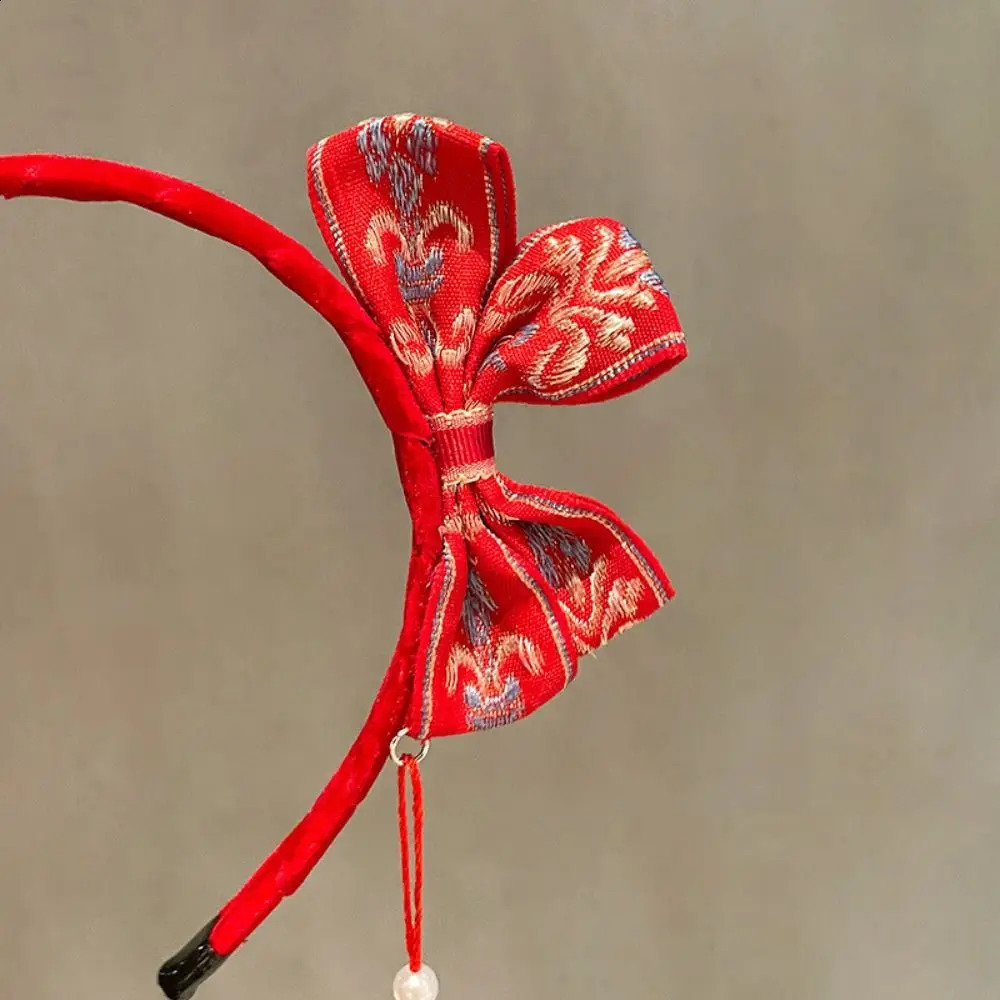 Red Hairband Year Hair Band Lovely Hairball Flower Chinese Style Headdress Headwear Tassel Bow Headband Girl 241122