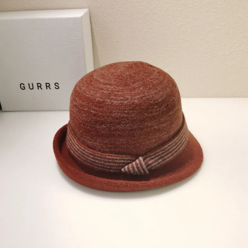 Autumn/Winter Japanese Curly Knitted 100% Wool Yarn Contrast Striped Womens Retro Casual Warm Bowl Hat Fishermans Hat 241205