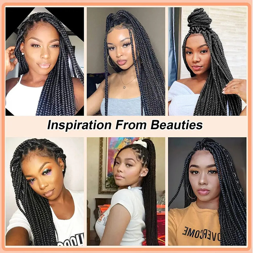 34Inch Front Braided Wigs For Black Women Knotless Braid Full Double Lace Micro Box Braids Wig Pre Plucked