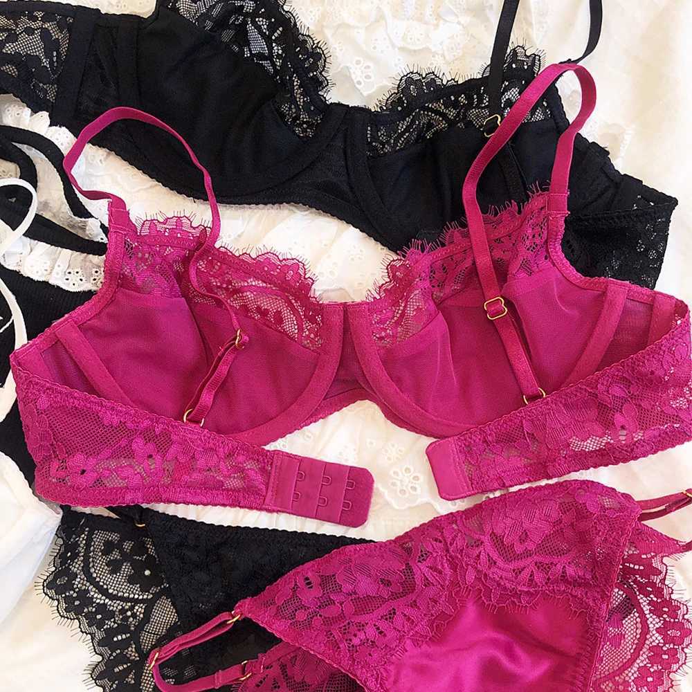 Sexy Underwear Set for Women Ultra-thin Bra Set French Lace Breathable Bralette Female Silk Comfort Bras and Thong LingerieXJ241205