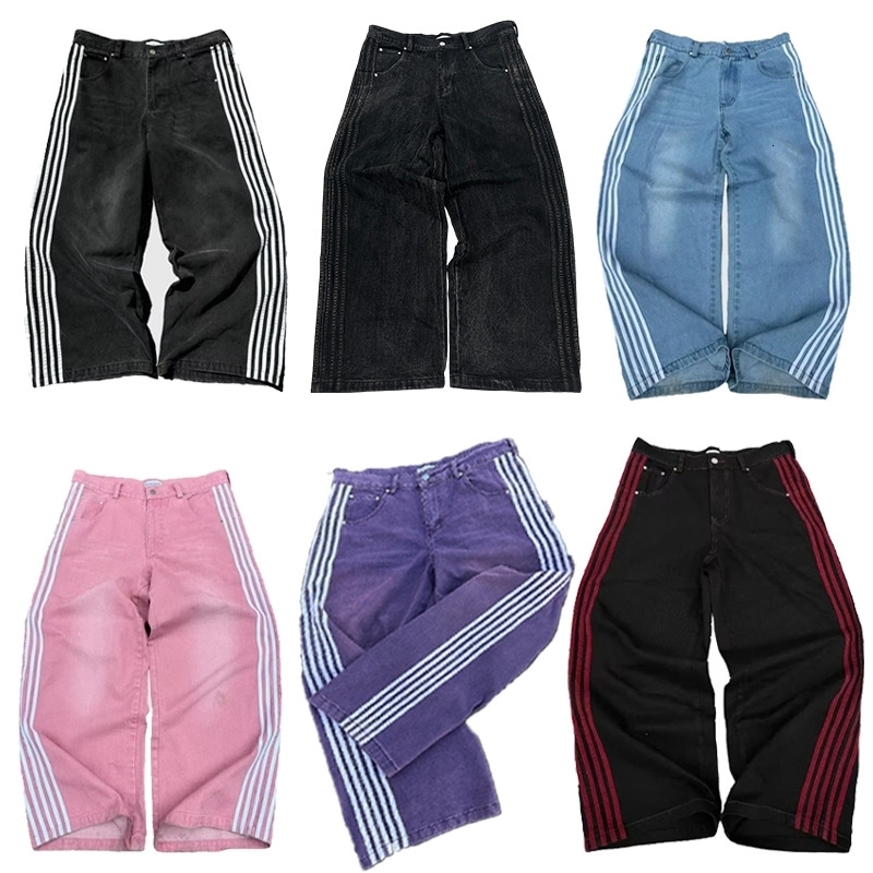 Y2K Baggy Jeans Harajuku Embroidered Striped high quality Sweatpants vintage Hip Hop men women streetwear wide leg Denim Pants y241204Z