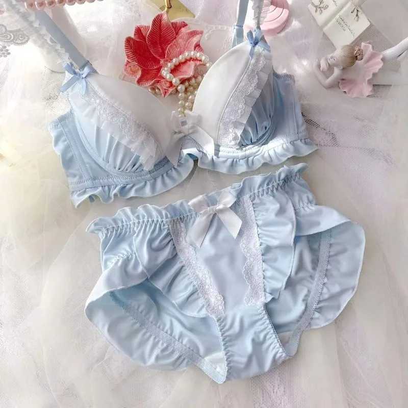 Spring and summer lingerie sweet cute girls underwear set printing lace edge thin of the steel ring large size gathered braXJ241205