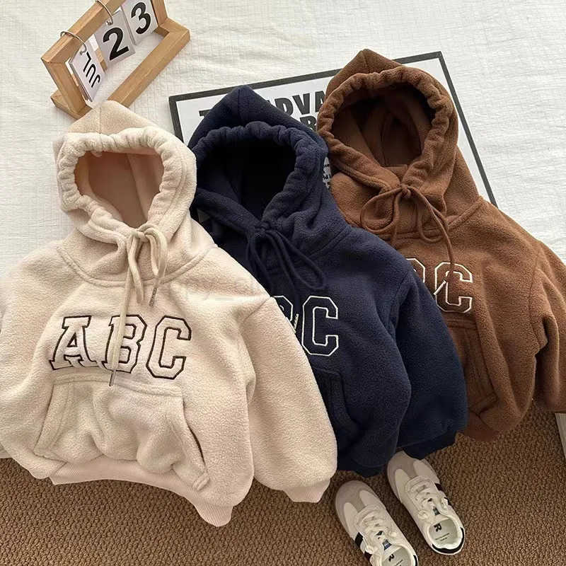 Autumn Winter Kid Tracksuit Boy Baby Fleece Thick Hoodies Set Girl Children Plus Velvet Warm Tops+Pants 2psc Kid Sweatshirt SuitXJ241205
