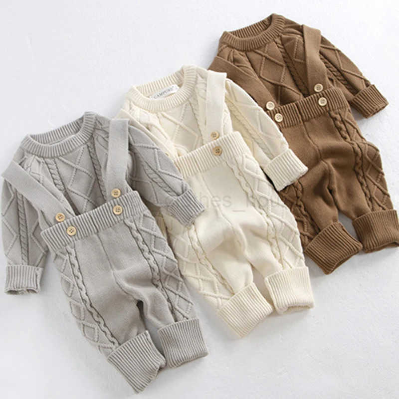 2024 New Autumn Winter Children Knitted Clothes Suit Long Sleeved Knitted Pullover+Jumpsuit Newborn Baby Boys Girls Clothing SetXJ241205