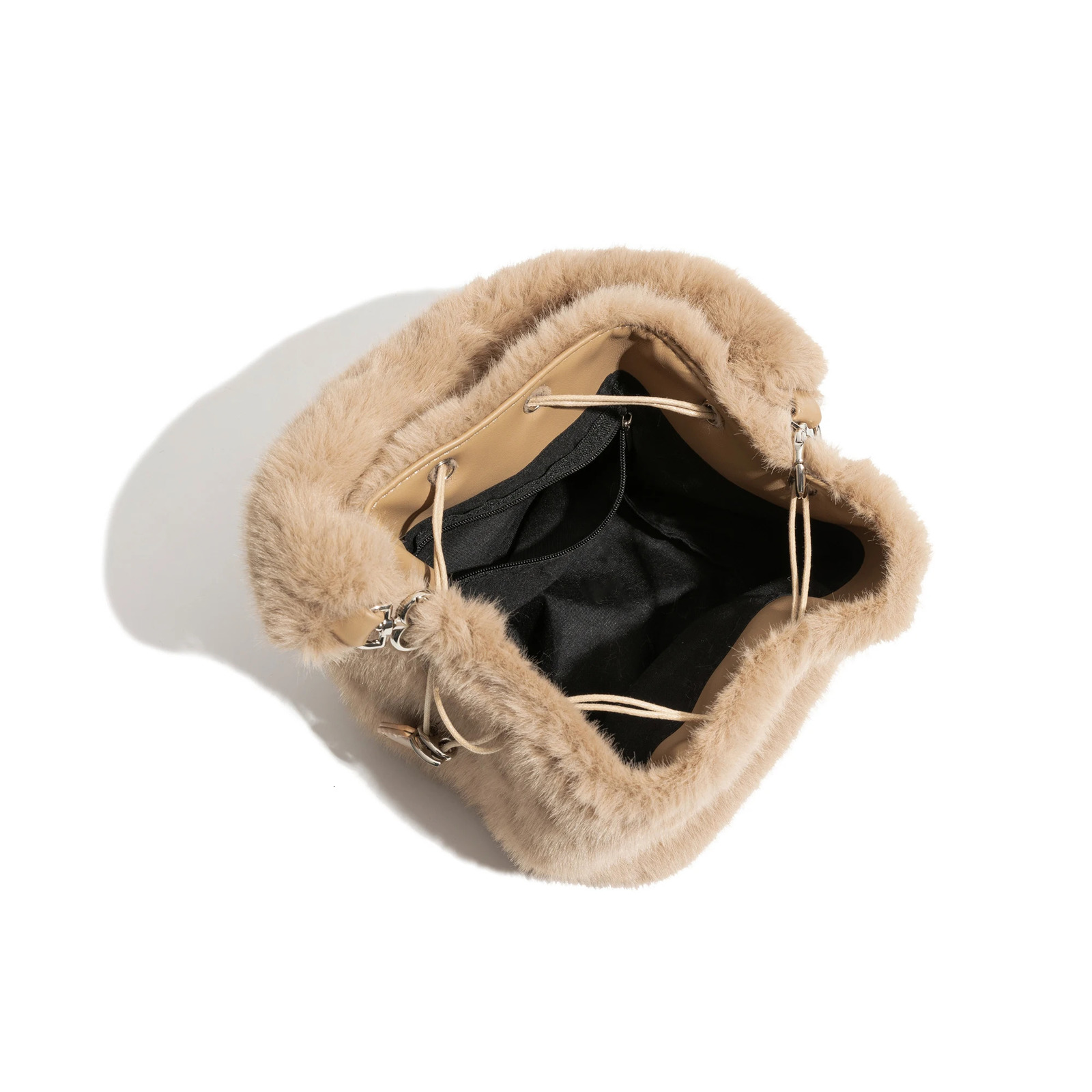 Womens fashionable plush faux fur small bucket homeless handbag 241205