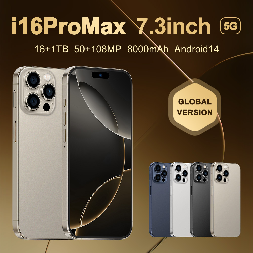i16 Pro Max Mobile Phone 7.3-inch HD Screen, 14 ,Snapdragon8 Gen 3 CPU,16GB+1TB Android Phone,50MP+100MP Camera Pixels, 8000mAh Battery, 5G Dual SIM C