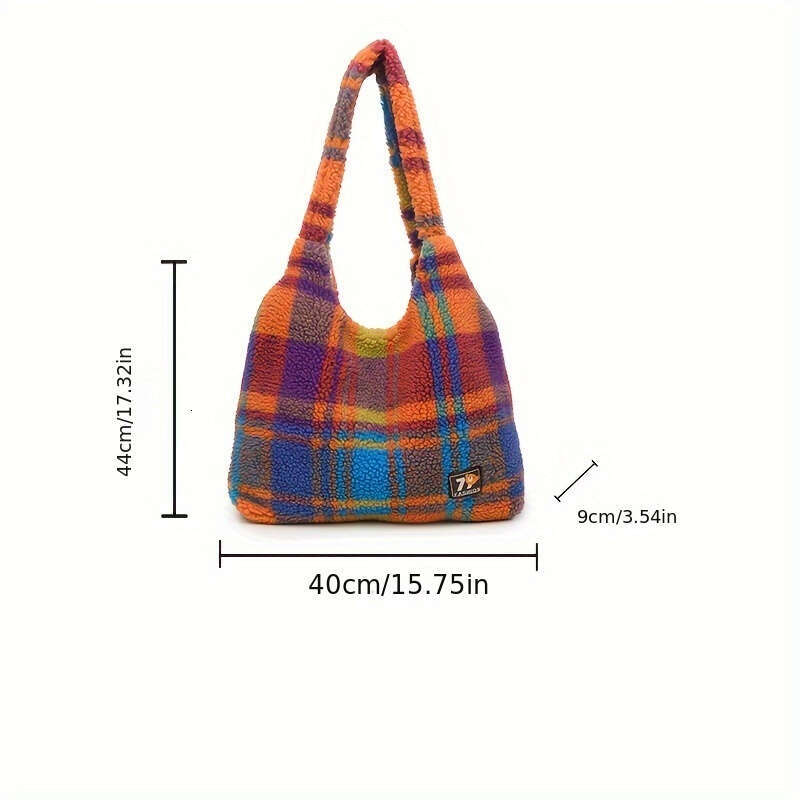 Autumn and Winter Commuting Plush Women's Retro Plaid Sheepskin Shoulder New Casual Bag