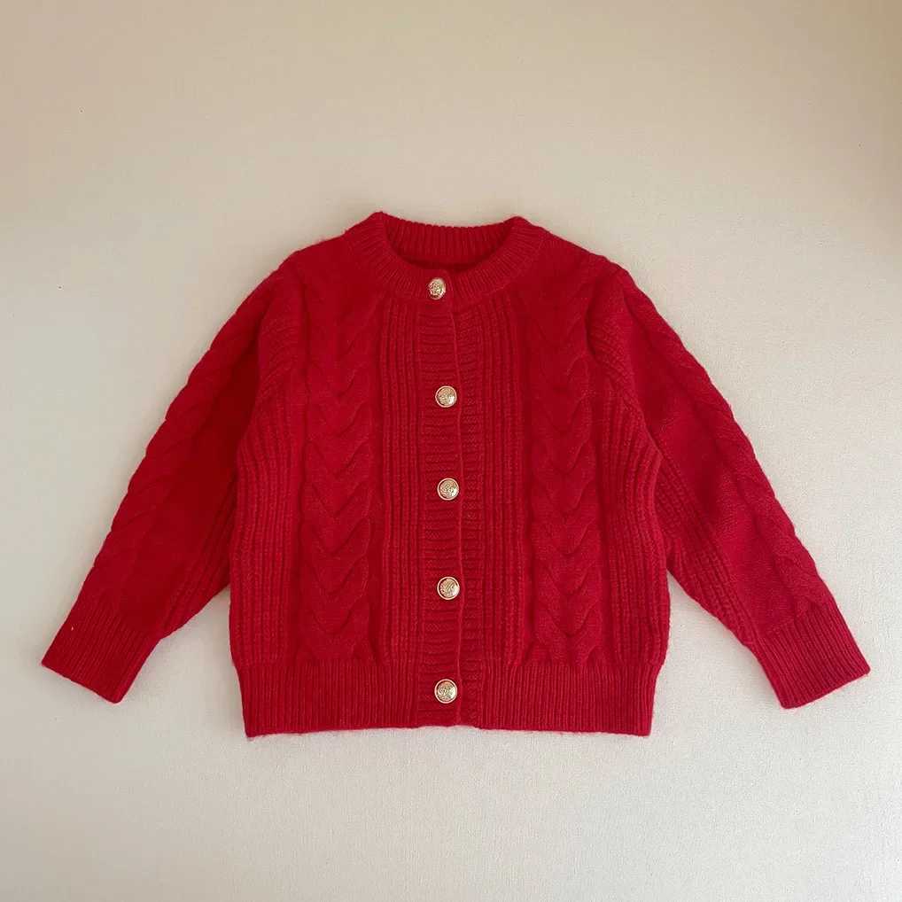 Childrens clothing South Korea 2024 new baby autumn winter clothing girls red and green cardigans wool sweater thick sweater trend W241205