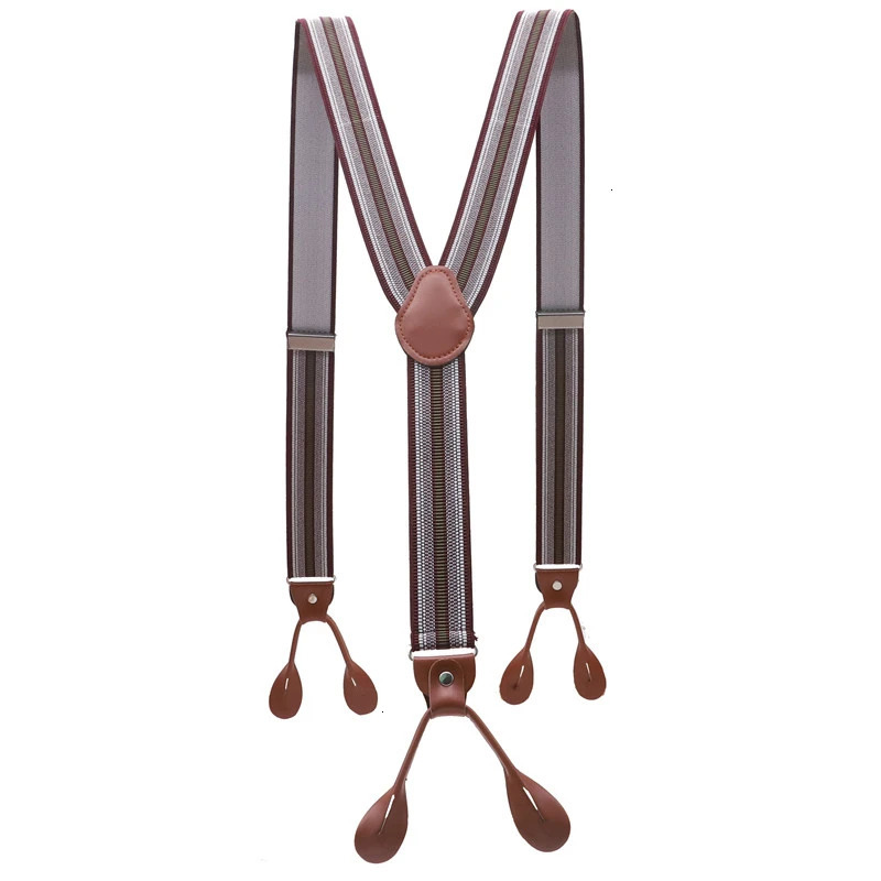 Unisex Vintage Suspenders Men Braces Adjustable 6 Button Suspender Elastic YShape Strap Pants Trousers Brown Leather PU 241122