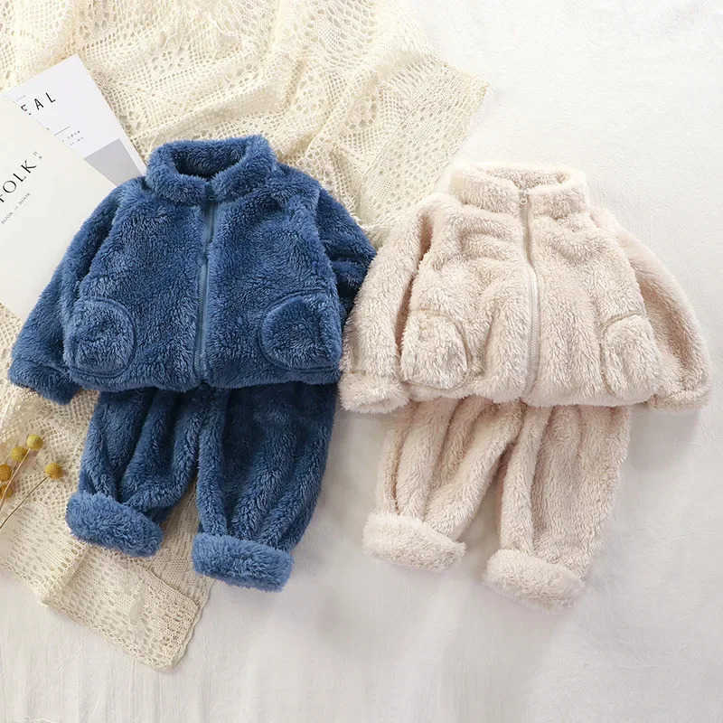 1-4 Years Baby Boy Girl Clothing Sets Autumn Fleece Sweatshirt + Trousers Toddler Kids Pajamas Warm Coat + Pant Baby Boy OutwearXJ241205