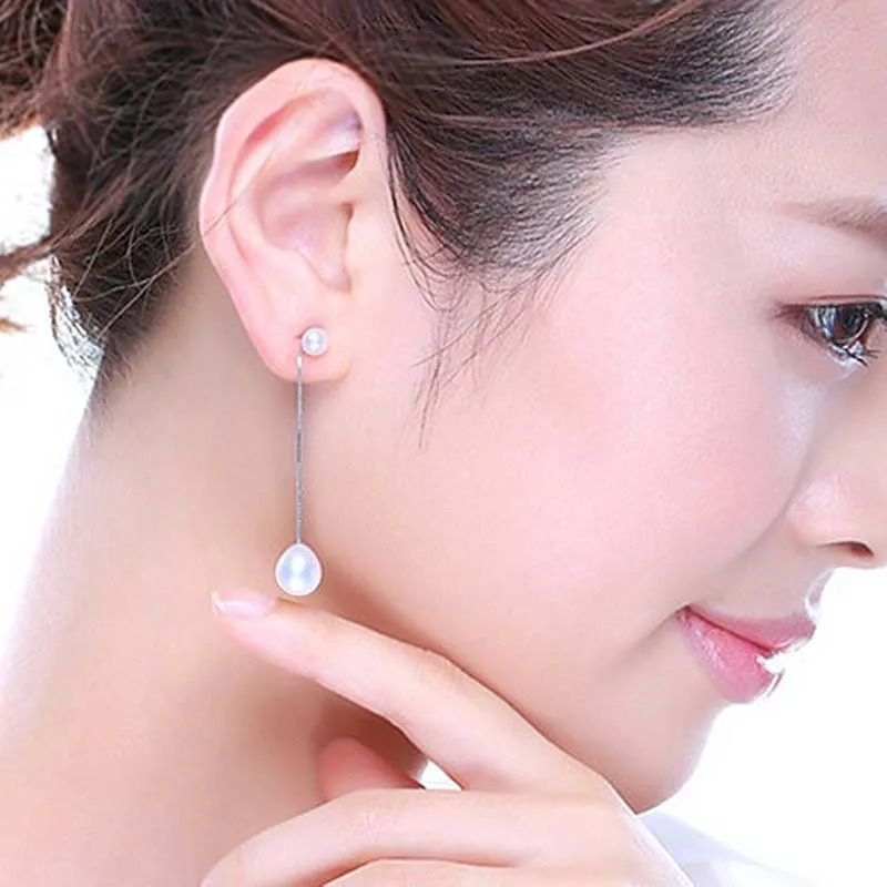 S925 pure silver natural pearl earrings suitable for womens long water droplet pendant earrings fashionable jewelry free delivery 241205