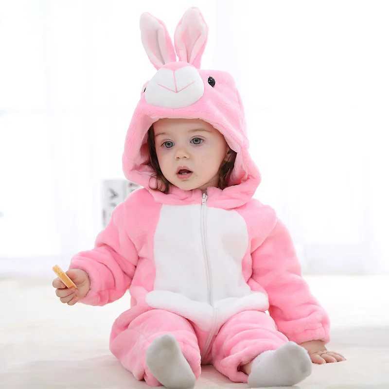 Pajamas Pink Rabbit Romper Baby Warm Jumpsuit Girl Winter Outfit Halloween Animal Suit Funny Cute Onesie Festival Party Clothes H241205