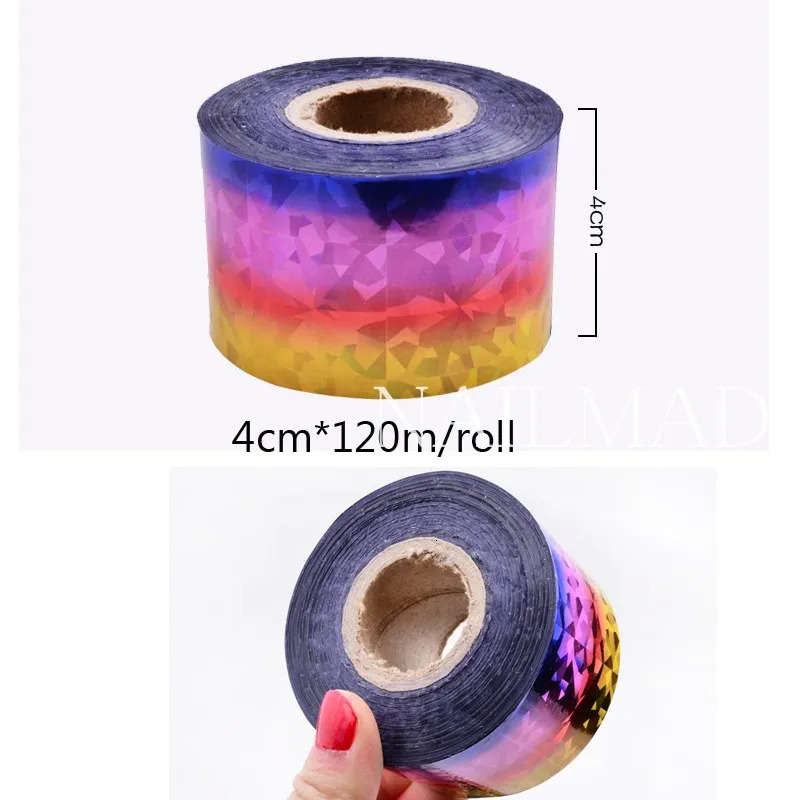 1 roll of 120m * 4cm holographic nail foil holographic gold laser silver nail art transfer sticker decal nail decoration 241205