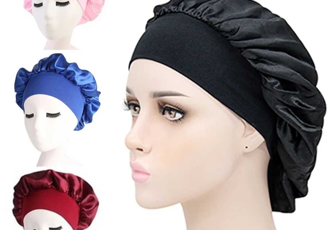 Women Adjustable Solid Color Satin Hat Long Hair Care C Night Sleep C Silk Shower C Hair Styling ToolsXJ241205