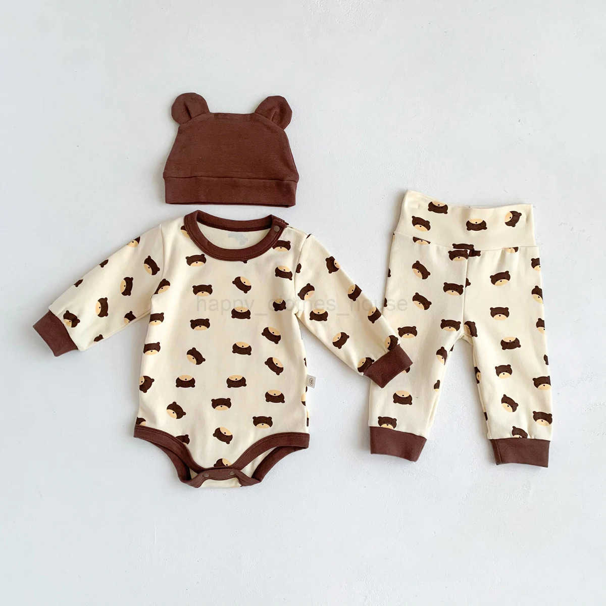 2024 Spring Baby Boys Girls Clothes Cotton Long Sleeved Top + Pant + Hat Three Piece Set Baby 0-2 Years Old Newborn SuitXJ241205