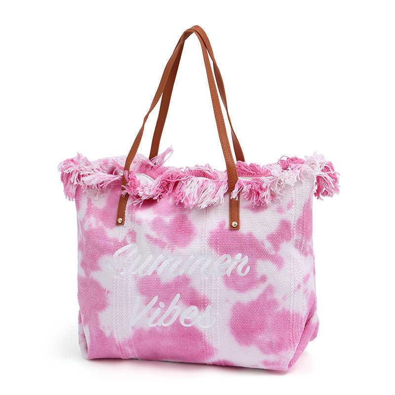 Leisure Dyed Tassel Women's Bag Shoulder Bag Large Capacity Canvas Tote Bag Handbag 241215