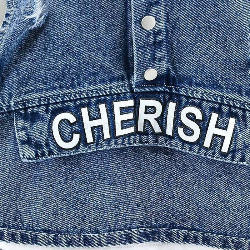 Baby boy clothes spring autumn fashion ripped denim suit letter denim jacket hooded vest + bottoming shirt + pants 3-piece setXJ241205