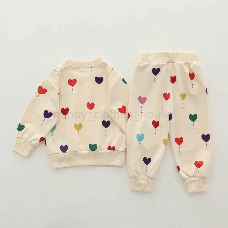 2PCS Infant Spring and Autumn Full Print Love Balloon Fashion Long sleeved Pants SetXJ241205