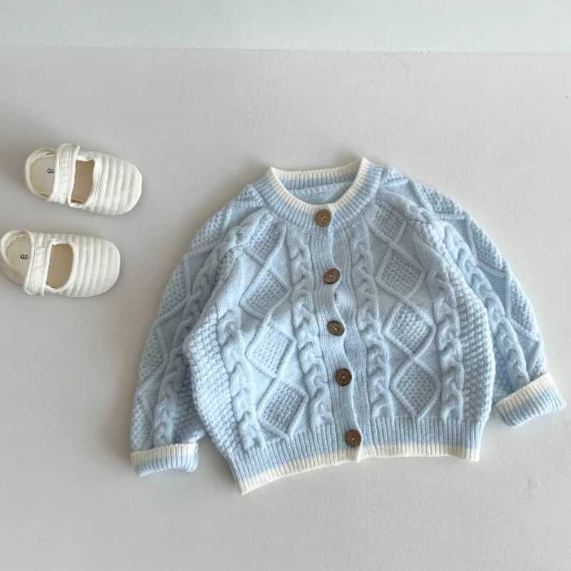 Korean version of girls spring and summer knitted cardigan 2024 childrens sweater thick coat childrens clothing baby boy sweater W241205