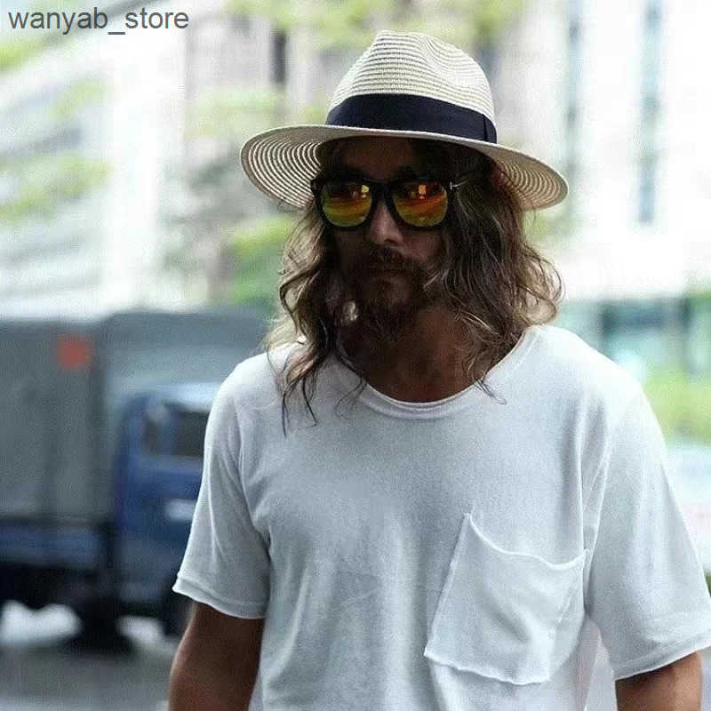 Cloches Large Size 55-57 61-62cm New Natural Panama Straw Hat Summer Men Women Wide Brim Beach UV Protection Fedora Sun Hat Wholesale L240910