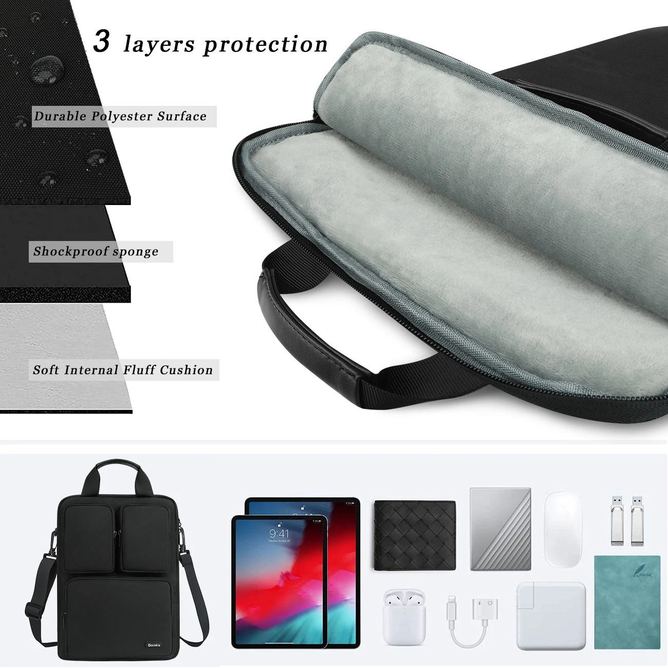 14Inch Three Pocket Vertical Style Laptop Bag Sleeve Messenger Single Shoulder Computer Case Briefcase 241204