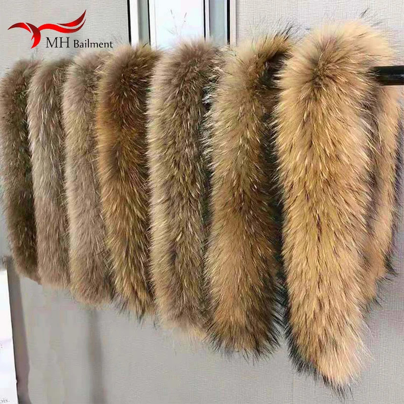 Real Raccoon Fur Collar Womens Winter Natural Fur Scarf Mens Jacket Warm Scarf High Quality Detachable Fur Shawl 241205
