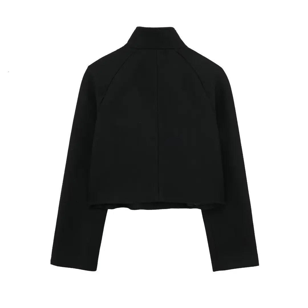 TRAF Black Tweed Cropped Jackets for Women Double Breasted Coat Woman Winter Long Sleeve Womens Jacket Autumn Outerwears 241205