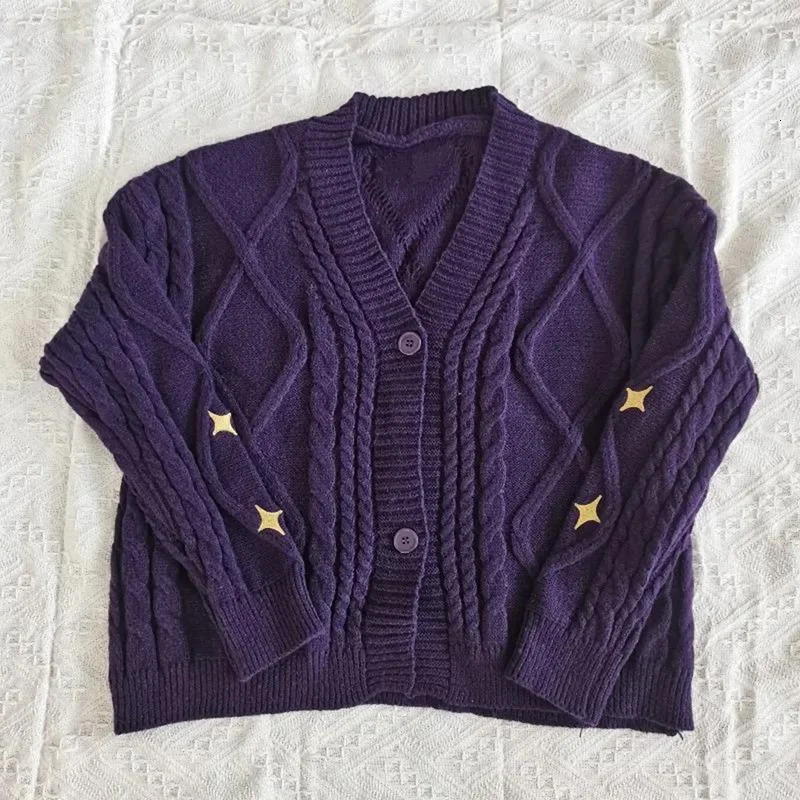 Speak Now Cardigan with Star Embroidery Button Up Chunky Knit Purple Sweater TV Album TS Fall Winter Concert Eras Tour Outfit 241205