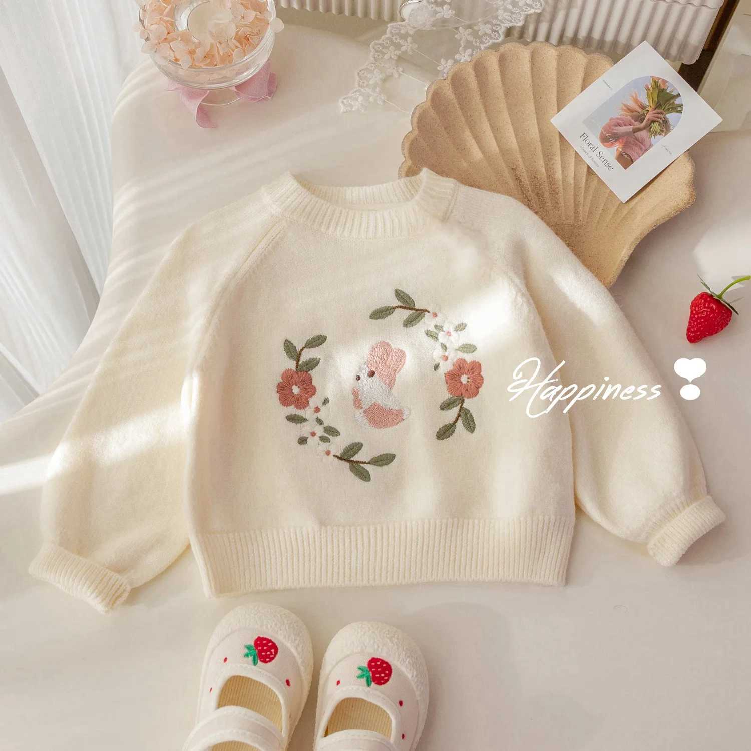 Autumn winter children sweaters rabbits embroidery children babies girls zippers sweet cotton knitting baby knitting W241205