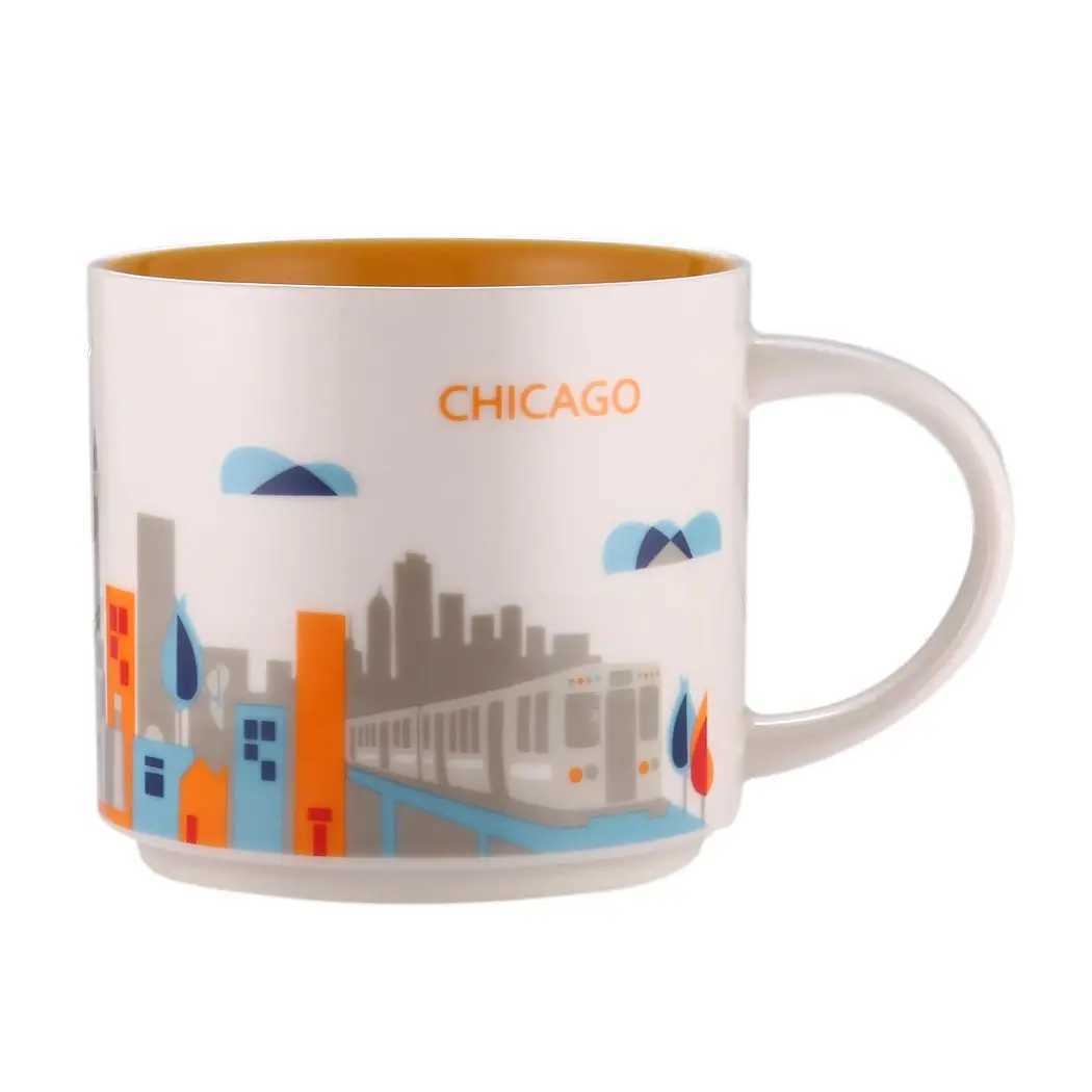 Ins City Cup US City Bone China Cup Global Ceramic Series Japan England London Paris Hawaii Chicago New York City Cup 400ML X241205