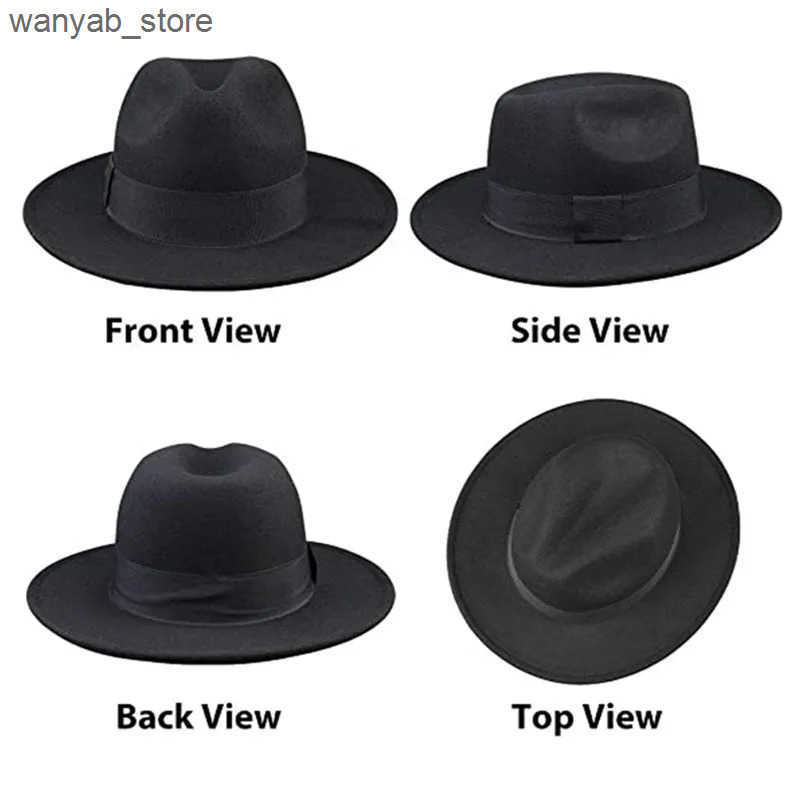 Cloches Women Winter Yellow Classic Elastic Fedora Hat Unisex Wool Felt Jazz Hats Elegant Men Women Wide Brim Panama Trilby Cap L240910