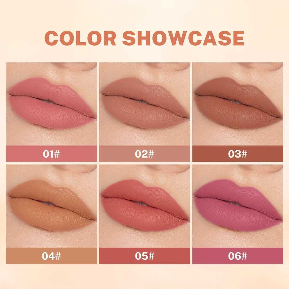 QIBEST 6 Color Lipstick Matte Waterproof Velvet Pigment Nude Rouge Long Lasting Lip Stain Profissional Cosmetics Beauty Lip BalmXJ241205