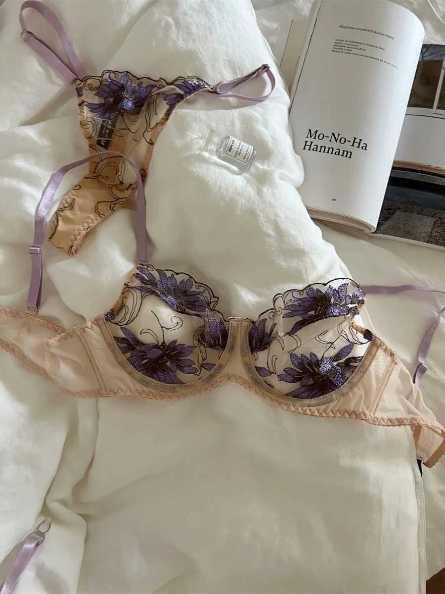 Embroidery thin of large breasts underwear sexy lace adjustment lingerie gathered hollow underwire womens braXJ241205