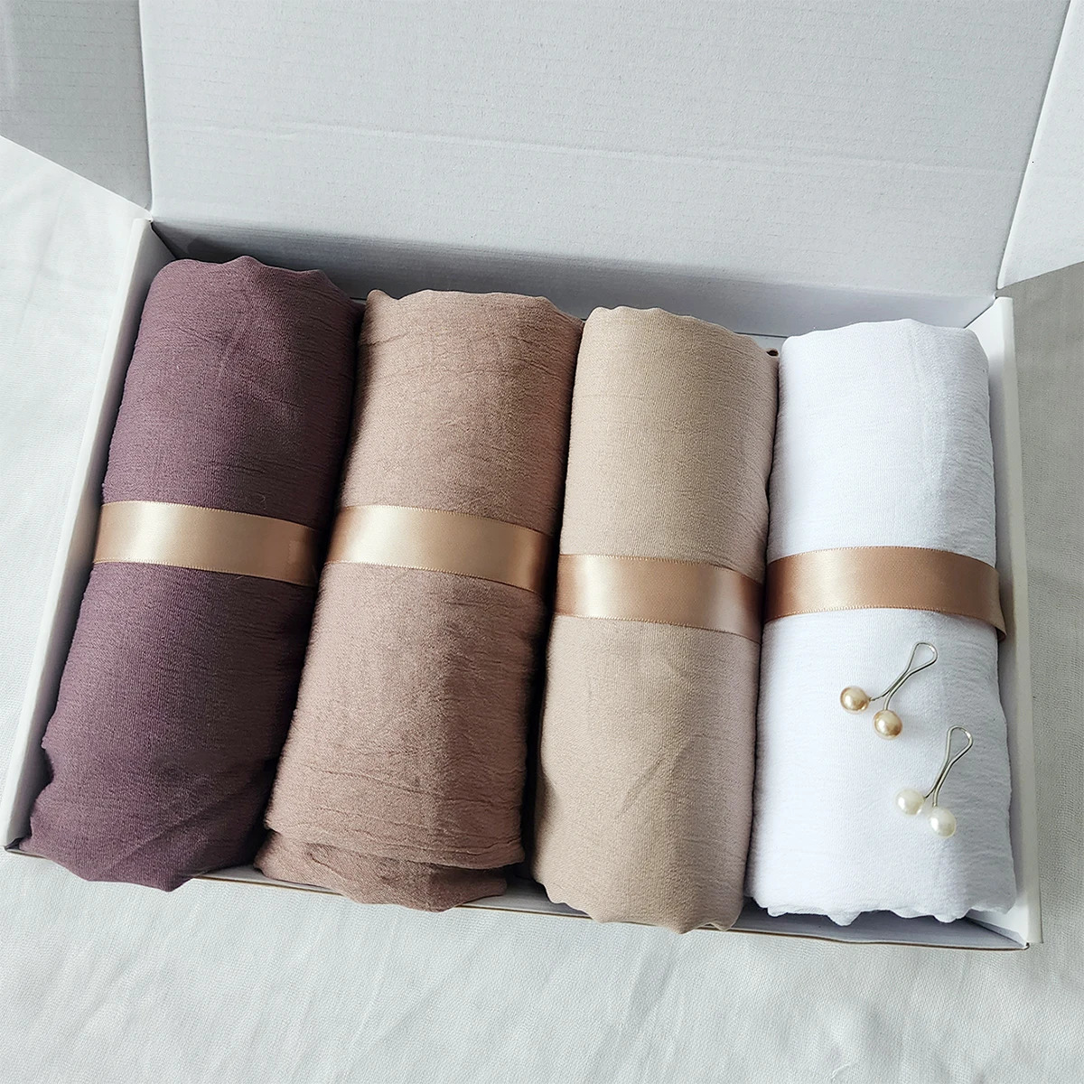 4-piece set of headscarves with pins curled scarves suitable for female Muslim headscarves long shawls Pashmina solid headscarves 241216