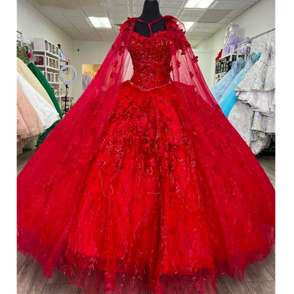 Luxury Giltter Red Vestidos De Quinceanera Dresses 2024 Off The Shoulder Sequin Plus Size Rufflwa Princess Prom Party Gowns 01