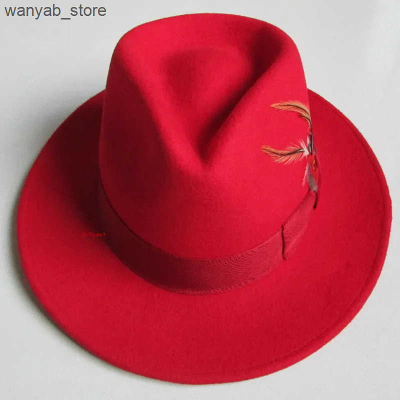 Cloches H3571 Womens Felt Fedoras Hat Mens Jazz Hat Womens Autumn and Winter Church Party Outdoor Shopping Simple Casual Hat L240910