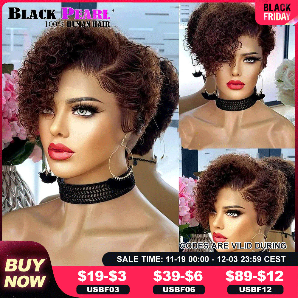 Black Pearl E Wig Short Bob Curly Human Hair For Women 13X6x1 Lace Front Wigs Pelucas De Cabello 100 Humano