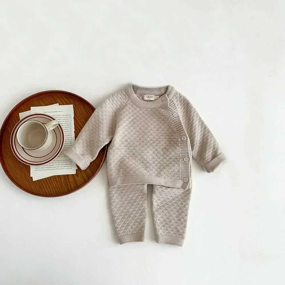 2Pcs Baby Boy Clothes Set Soft Knit Cotton Baby Boy Sweater + Pants Kids Outfit SpringXJ241205