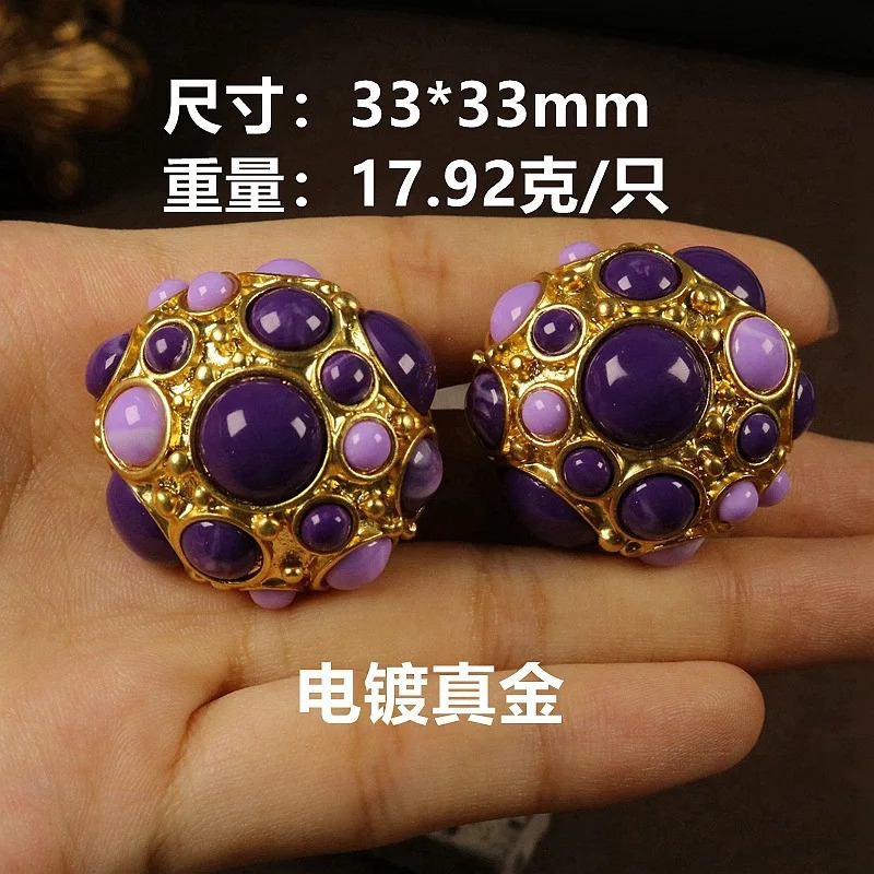 Court Style Antique Gold Plated Earrings French Vintage Jelly Red Light Green Glass Gold Earclip 241205