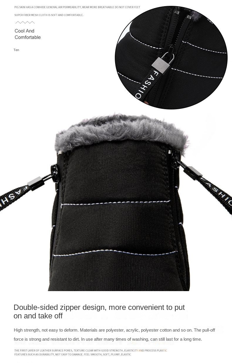 Cozy Men's Winter Snow Boots - Easy Zip, Non-Slip Ankle Protection For Outdoor Trekking Casual Solid Color Style