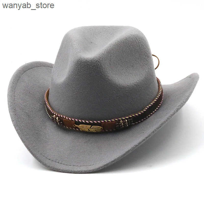 Cloches Wool Womens Western Mens Cowboy Hat Mens and Womens Jazz Cowboy Hat Leather Cloche Church Hat L240910