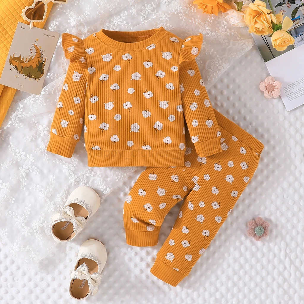 Baby Set For Kid Girl 3-24 Months Floral Long Sleeve T-shirt Long Pants Outfit Toddler Infant Clothing Set For Newborn Baby GirlXJ241205