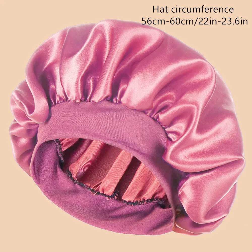 1pc Womens Solid Color Satin Wide-Brimmed Shower C Suitable For Daily Use Silk Bonnet Satin BonnetXJ241205