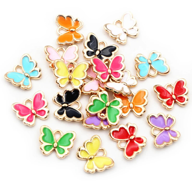 20pcs 10x1m Lovely Butterfly Charms Pendant Enamel Small Alloy DIY Jewelry Making Accessories for Necklace Bracelet 241122