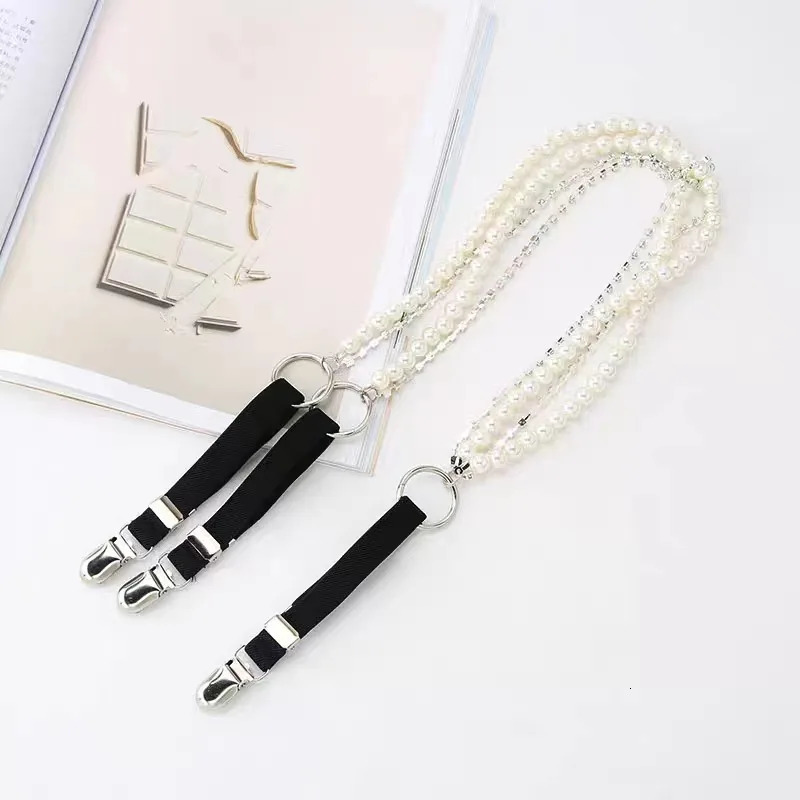Pearl Chain Suspenders Belts for Women Strap Shirt Decoration DuckMouth Clip Outwear Jewelry Gift 241122